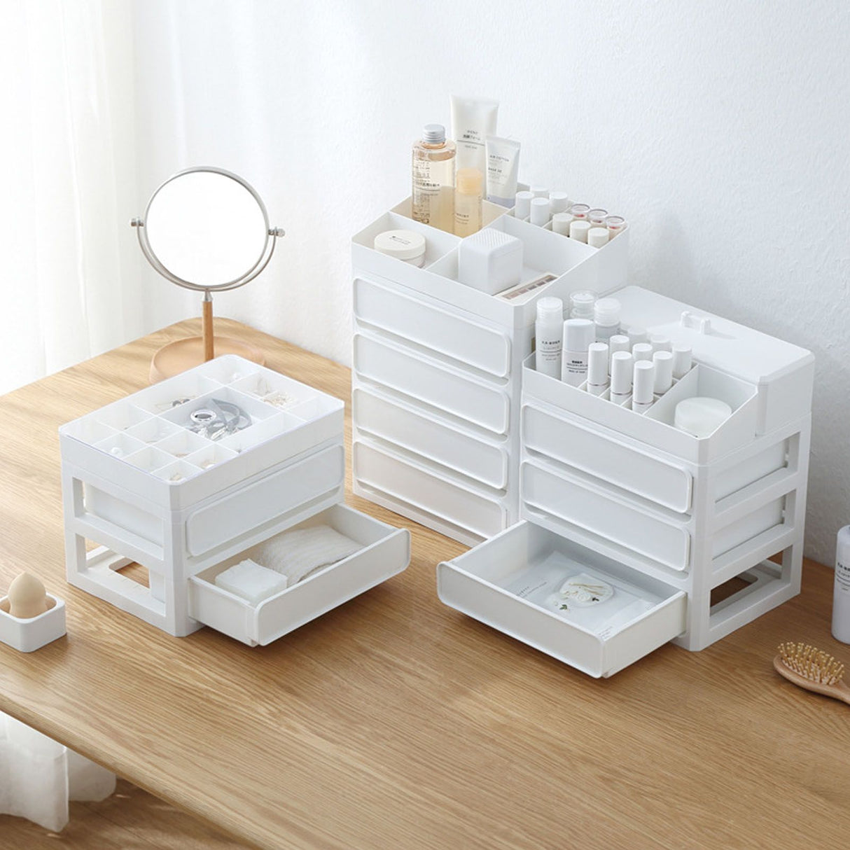 Storage Drawer Multi Layers Stackable Dustproof Desktop Storage Box Organizer for Student Dormitory Home Cosmetics 3 Layers White