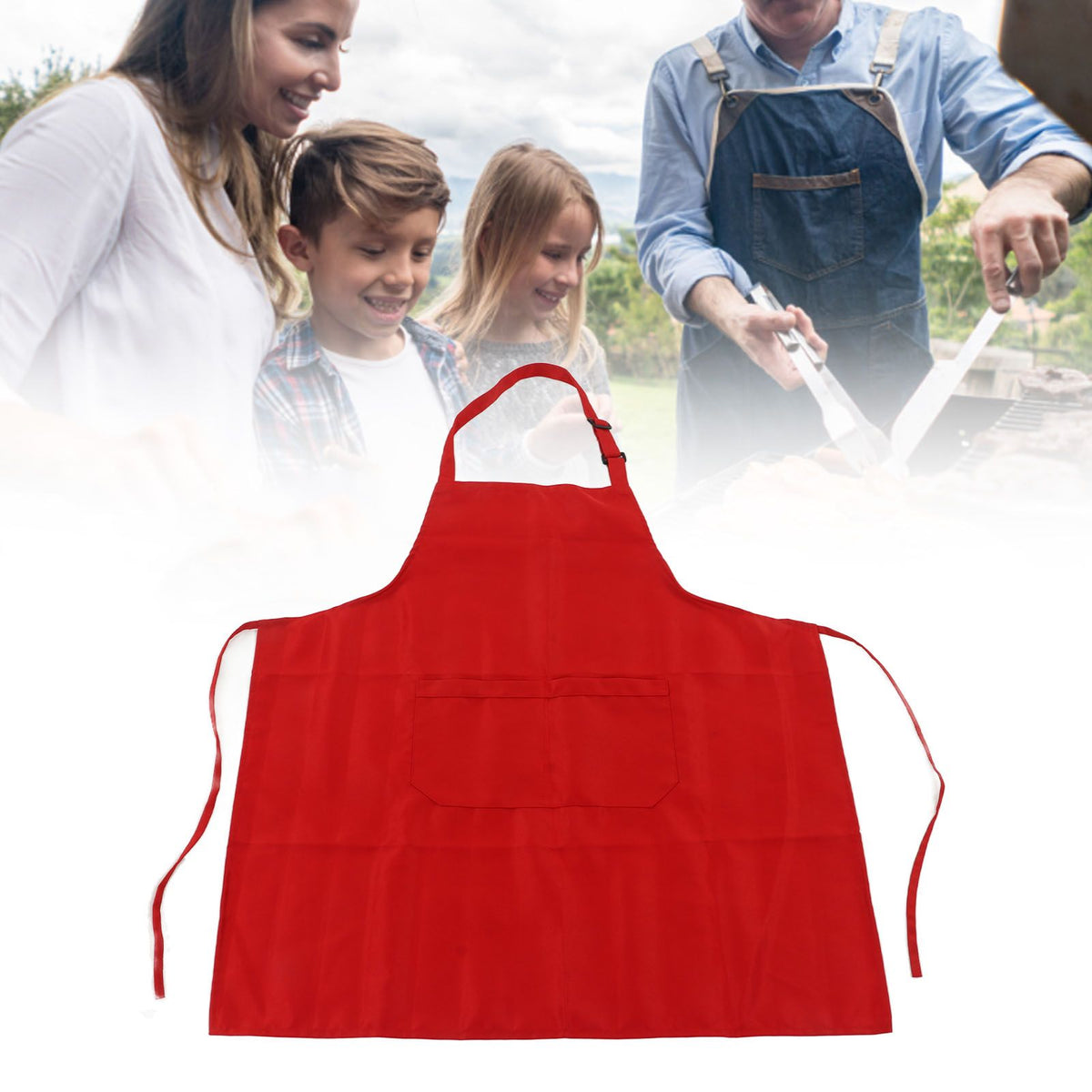 Cooking Apron Waterproof Adjustable Neck Strap Breathable Soft Kitchen Bib Apron with Pocket for Barbecue Baking 2pcs Red