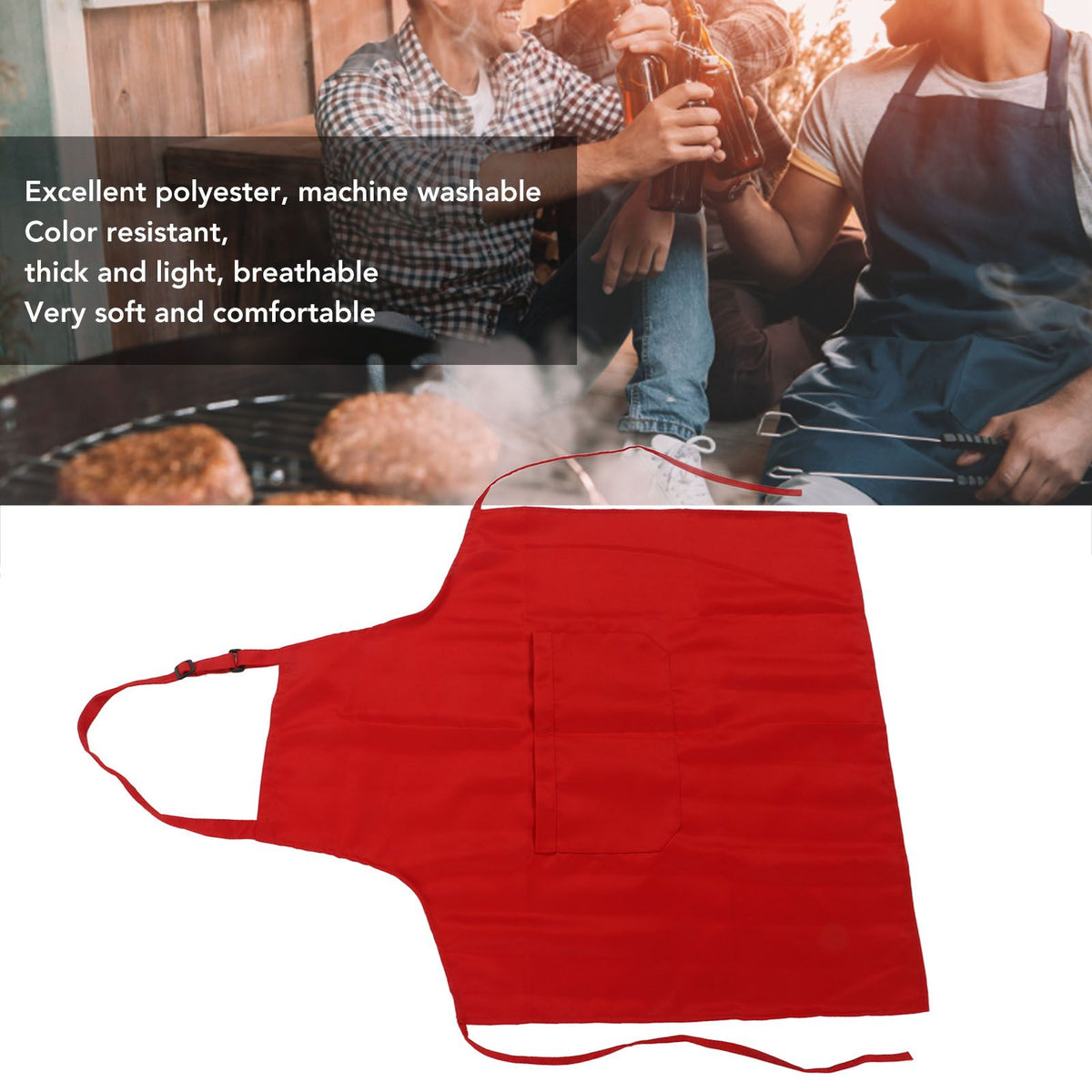 Cooking Apron Waterproof Adjustable Neck Strap Breathable Soft Kitchen Bib Apron with Pocket for Barbecue Baking 2pcs Red