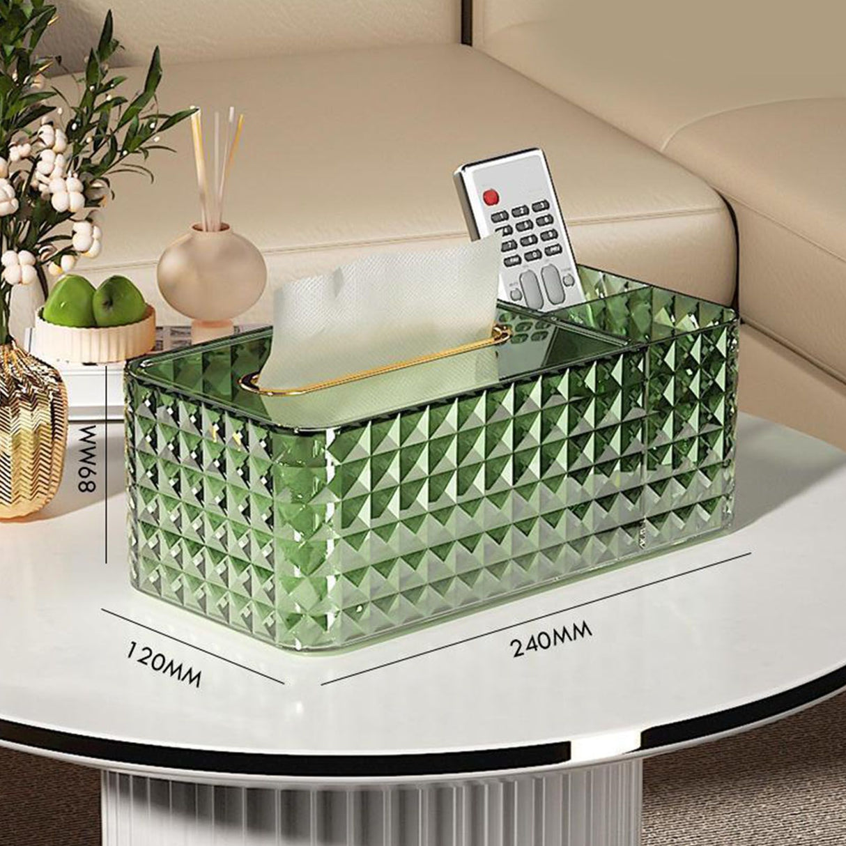 Tissue Storage Box Rhombus Texture Side Partition Towel Napkin Container Case Transparent Green