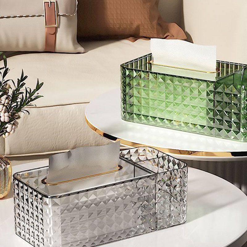 Tissue Storage Box Rhombus Texture Side Partition Towel Napkin Container Case Transparent White