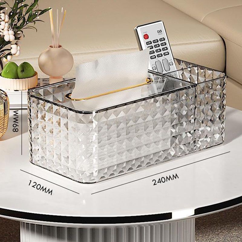 Tissue Storage Box Rhombus Texture Side Partition Towel Napkin Container Case Transparent White