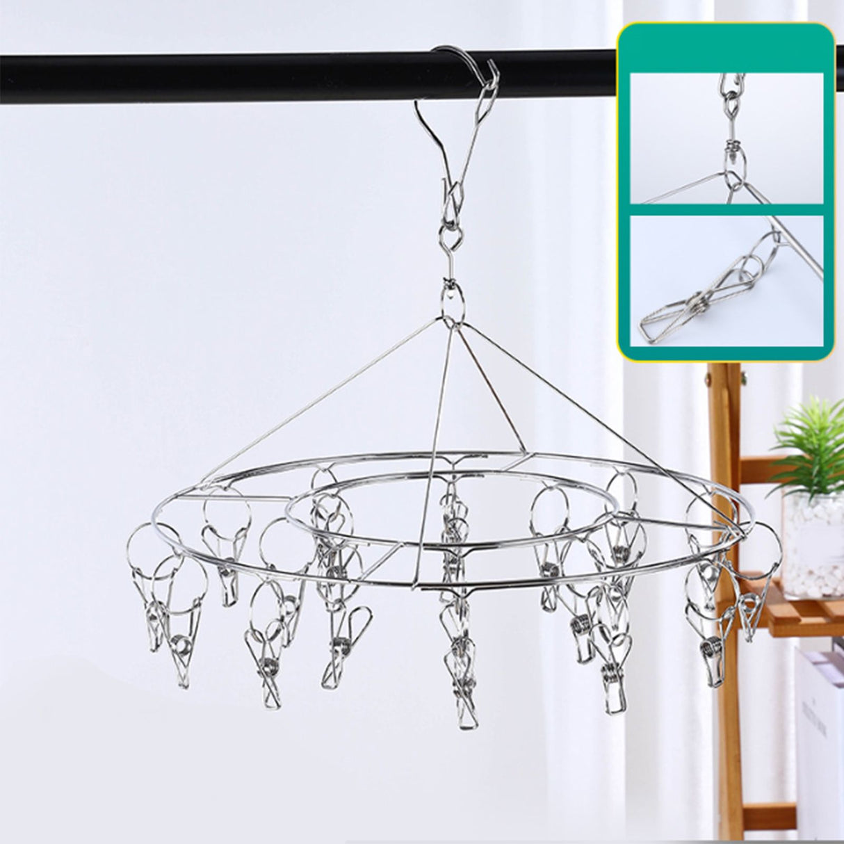 Clothes Drying Hanger Stainless Steel Multi Clip Laundry Drip Hanging Rack for Underwear Socks Hat Round