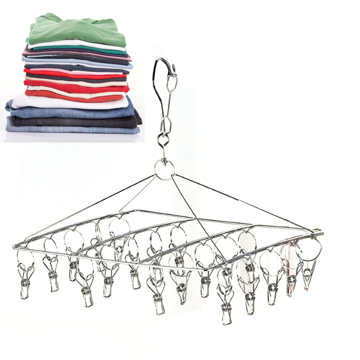 Clothes Drying Hanger Stainless Steel Multi Clip Laundry Drip Hanging Rack for Underwear Socks Hat Square