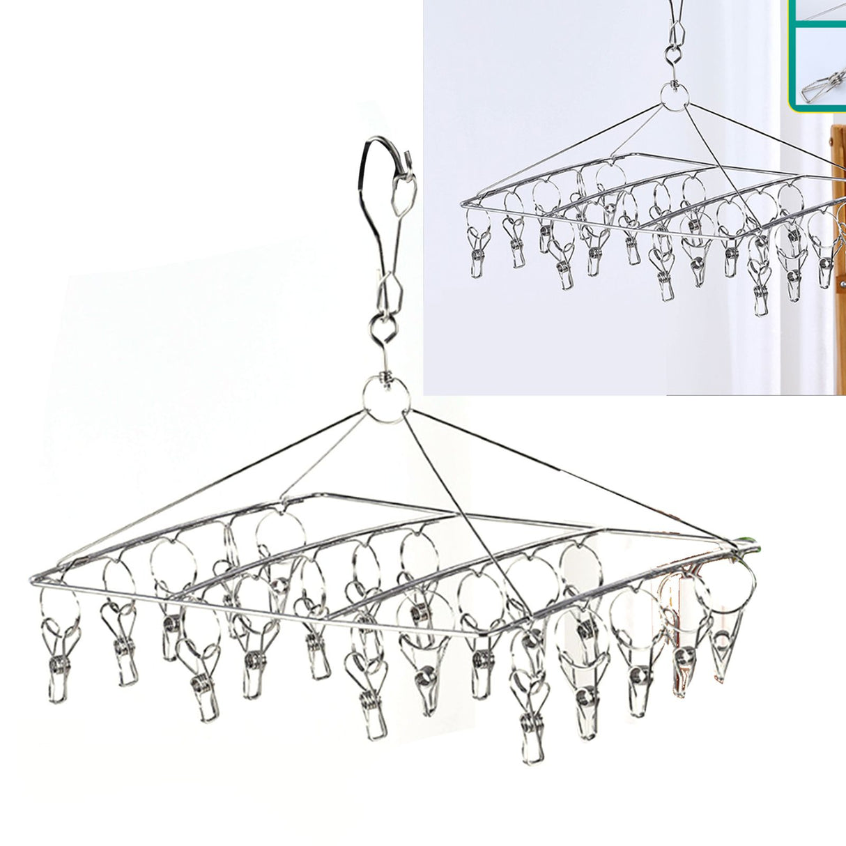 Clothes Drying Hanger Stainless Steel Multi Clip Laundry Drip Hanging Rack for Underwear Socks Hat Square