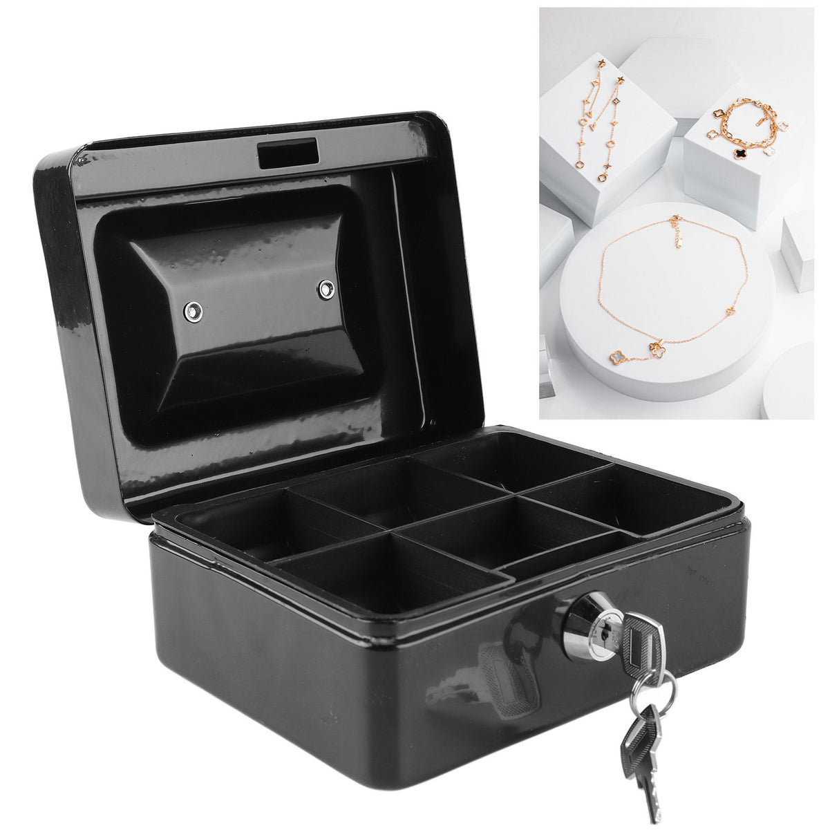 Metal Cash Box with Lock Safety Portable Small Metal Storage Box with 2 Keys for Money Document Home Car