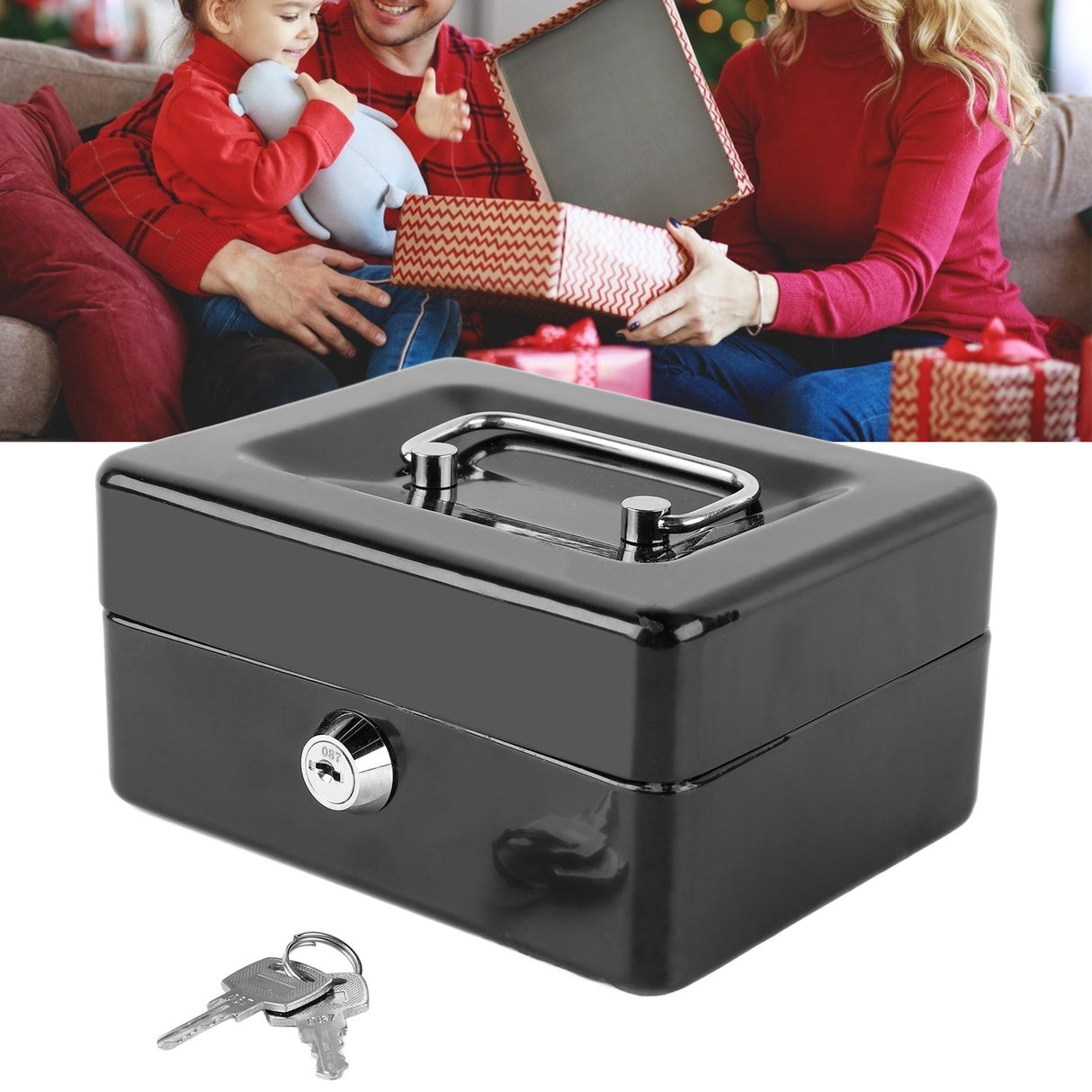 Metal Cash Box with Lock Safety Portable Small Metal Storage Box with 2 Keys for Money Document Home Car
