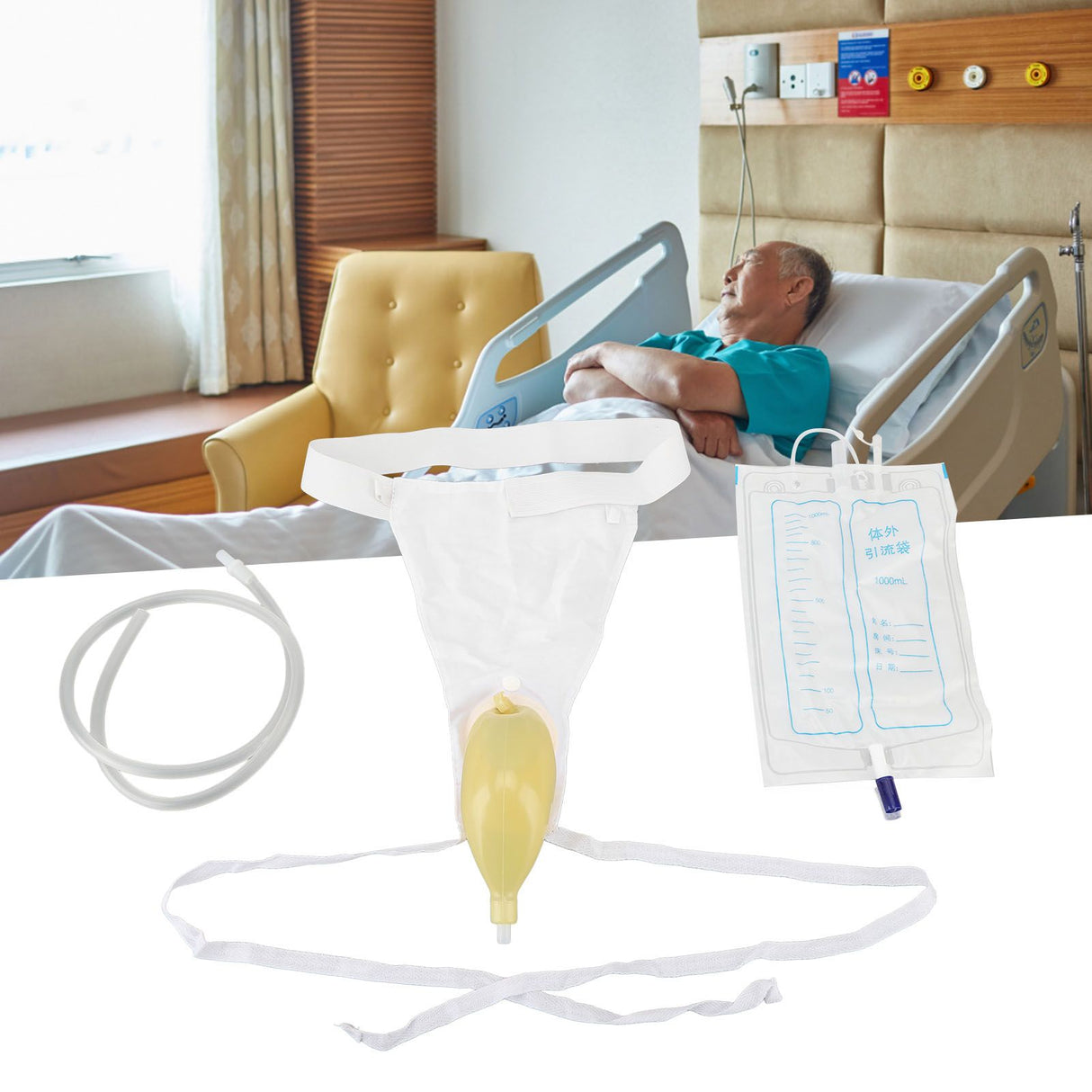 Urine Collector Bag 1000ml Reusable Skin Friendly Silicone Urine Drainage Bag for Elderly