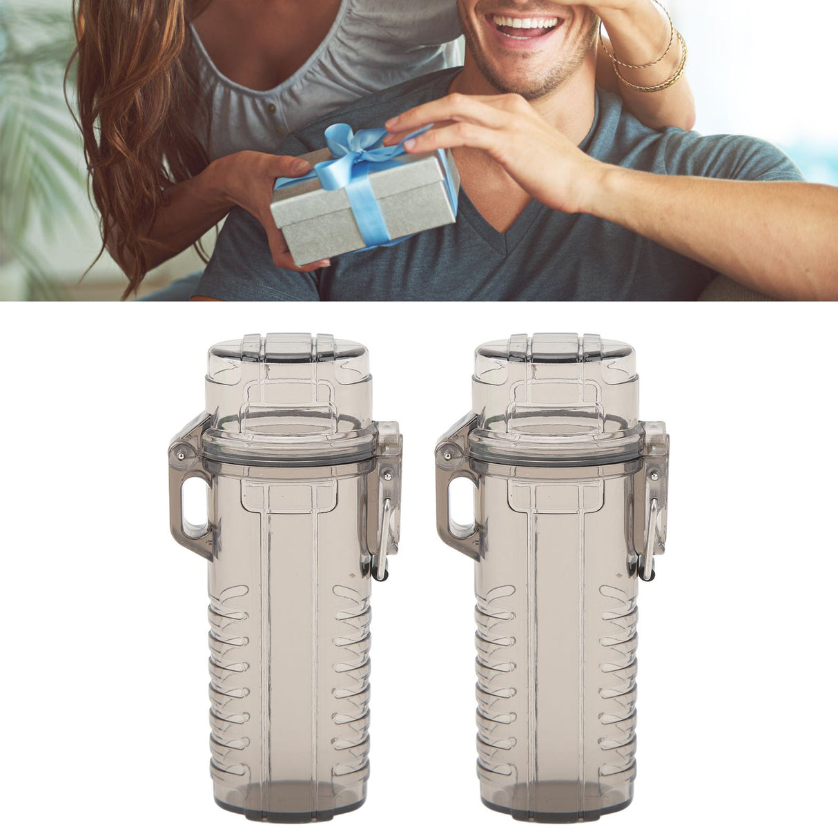 2Pcs Lighter Case Waterproof Lighter Storage Container Plastic for Outdoor Camping Hiking Transparent Black