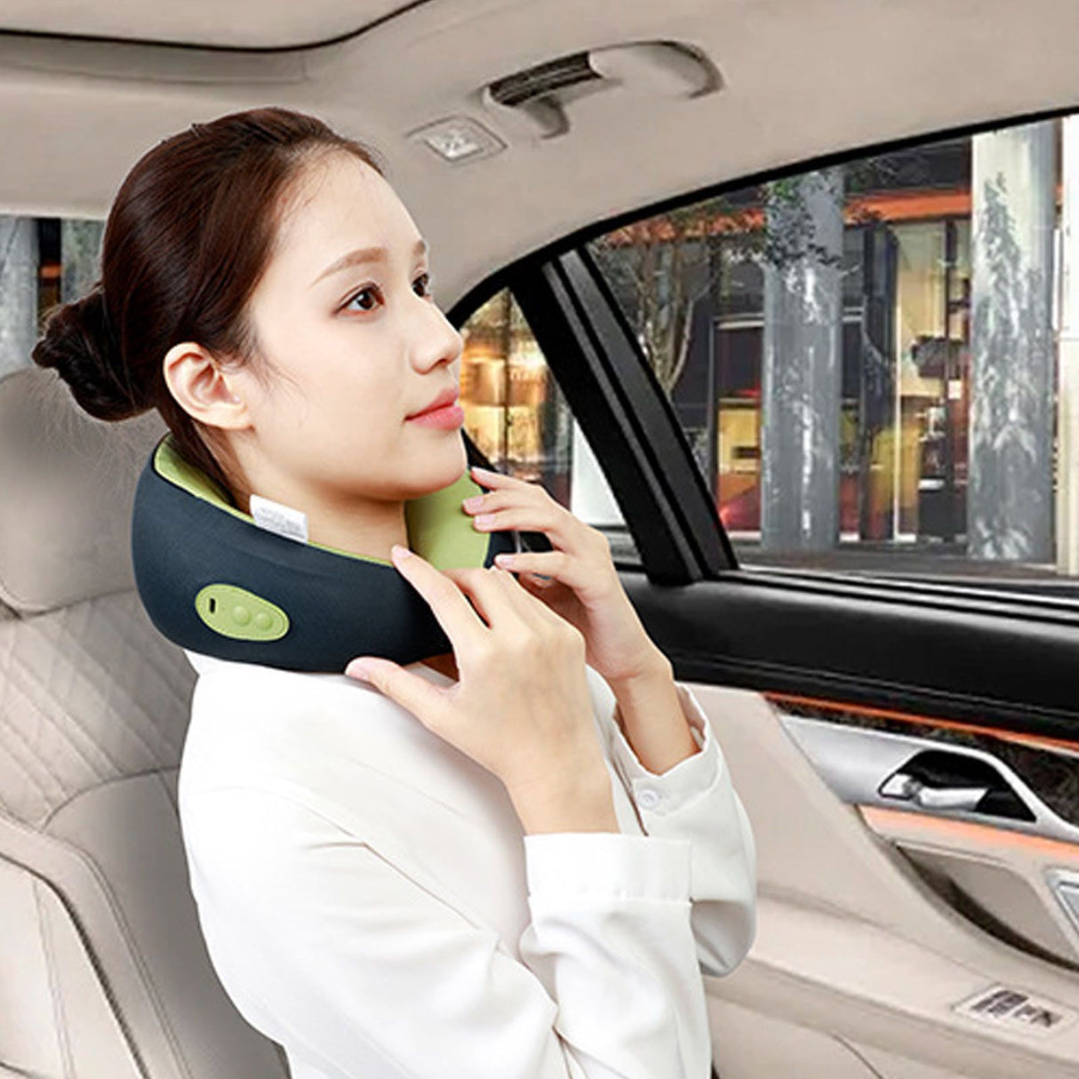 Back Neck Pillow Massager Hot Compress Cordless Massager Pillow Blue Green Electric Massage Pillow for Office Car Home