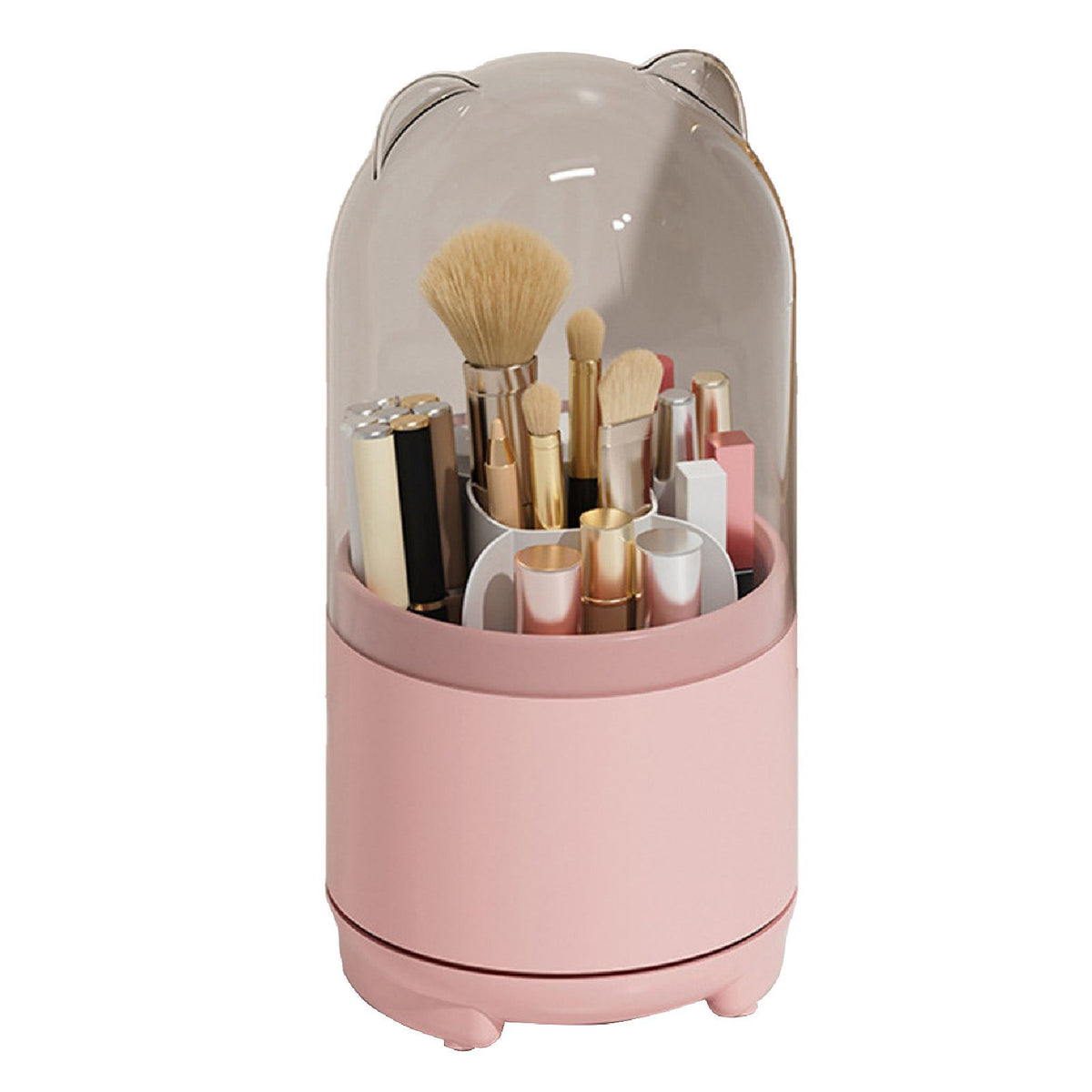 Makeup Brush Storage Container 360 Degree Rotating Dust Prevention Transparent Lid Large Capacity Makeup Brush Holder Pink