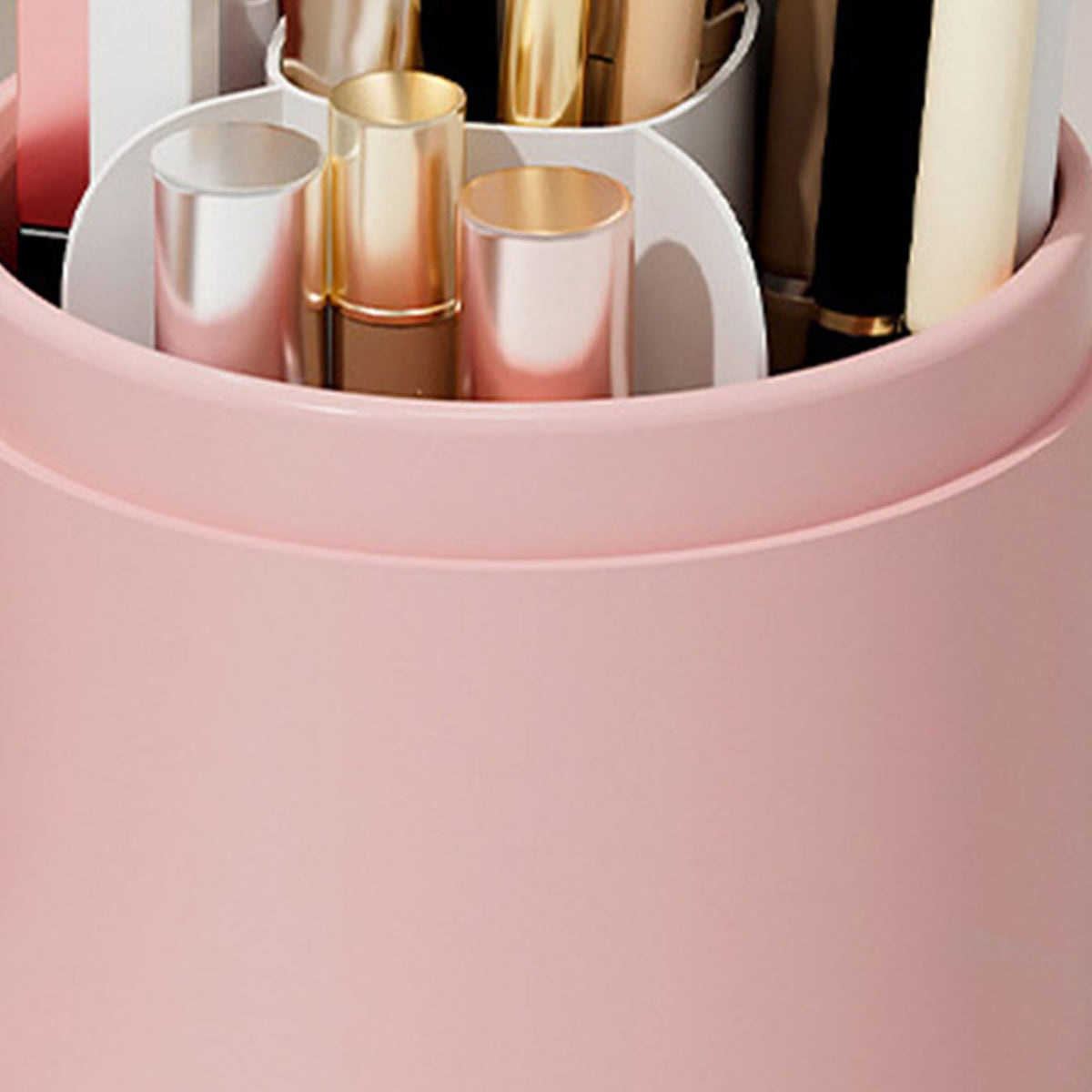 Makeup Brush Storage Container 360 Degree Rotating Dust Prevention Transparent Lid Large Capacity Makeup Brush Holder Pink