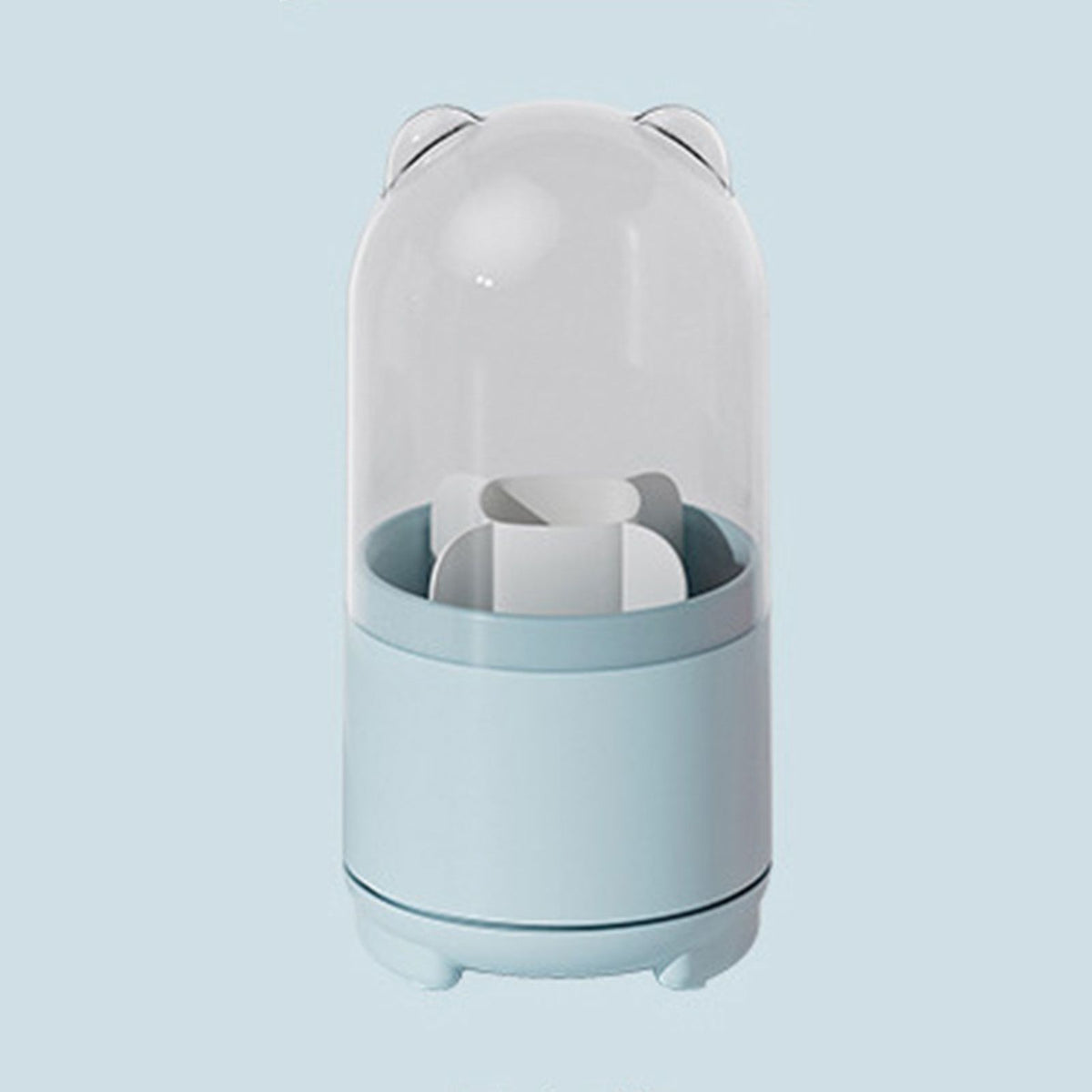 Makeup Brush Storage Container 360 Degree Rotating Dust Prevention Transparent Lid Large Capacity Makeup Brush Holder Blue