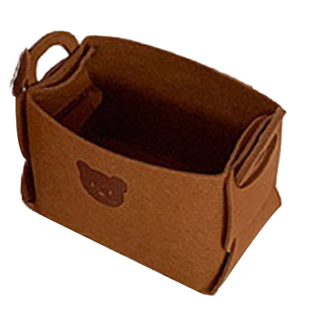 Felt Storage Basket with Handles Foldable Laundry Snacks Toys Clothes Bin for Home Desktop Bear Pattern Reddish Brown