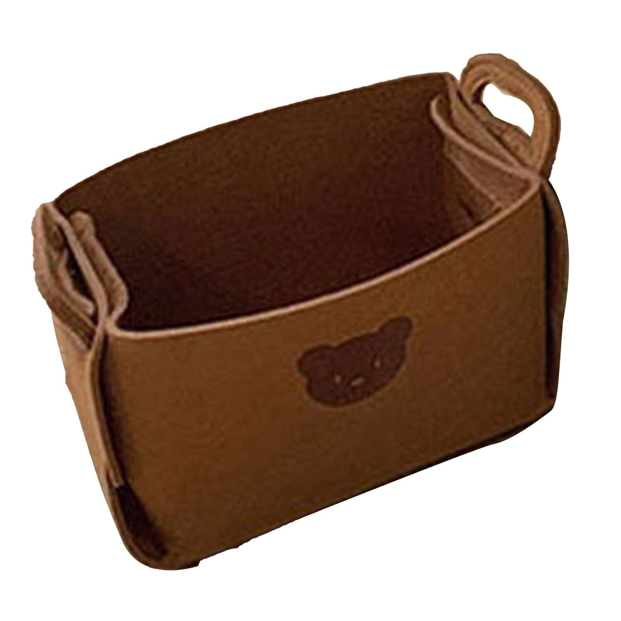 Felt Storage Basket with Handles Foldable Laundry Snacks Toys Clothes Bin for Home Desktop Bear Pattern Reddish Brown