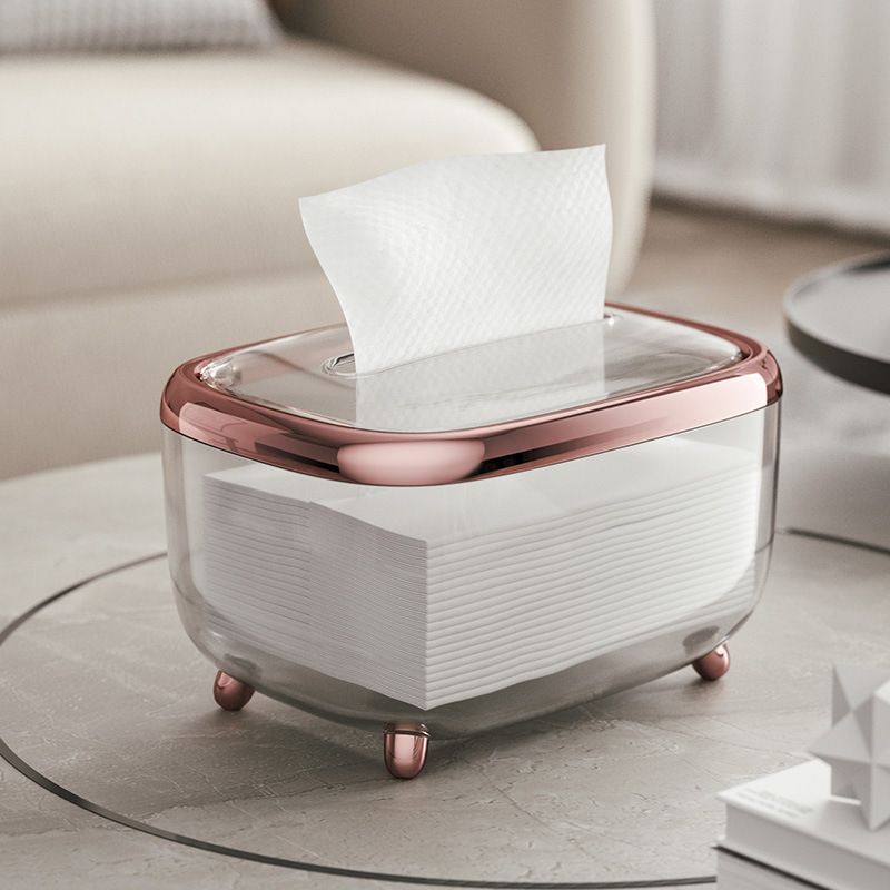 Tissue Box Transparent Napkin Box Simple Creative Storage Box Fixed Lid Paper Organizer Rose Gold
