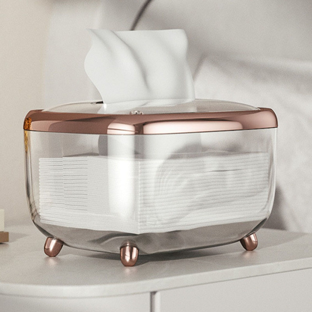 Tissue Box Transparent Napkin Box Simple Creative Storage Box Fixed Lid Paper Organizer Rose Gold