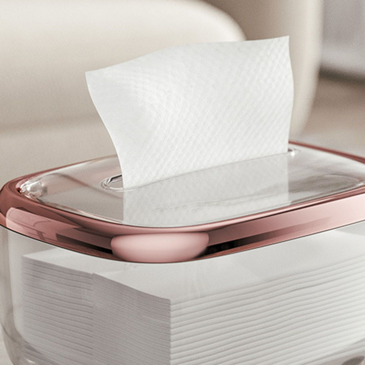 Tissue Box Transparent Napkin Box Simple Creative Storage Box Fixed Lid Paper Organizer Rose Gold