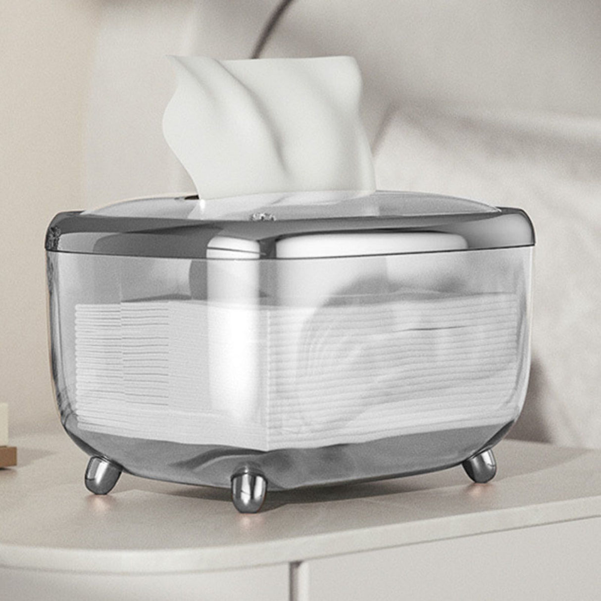 Tissue Box Transparent Napkin Box Simple Creative Storage Box Fixed Lid Paper Organizer Sliver