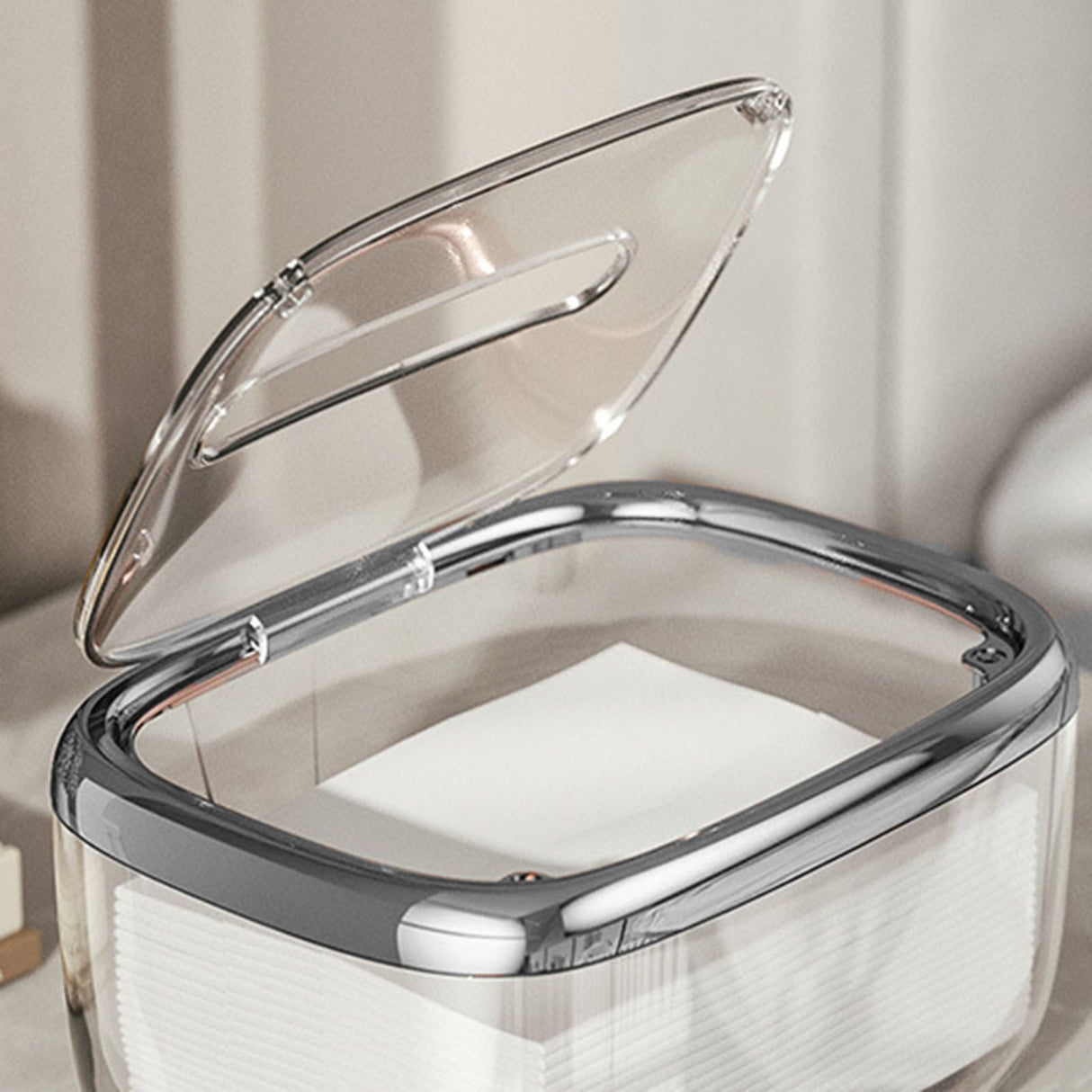Tissue Box Transparent Napkin Box Simple Creative Storage Box Fixed Lid Paper Organizer Sliver