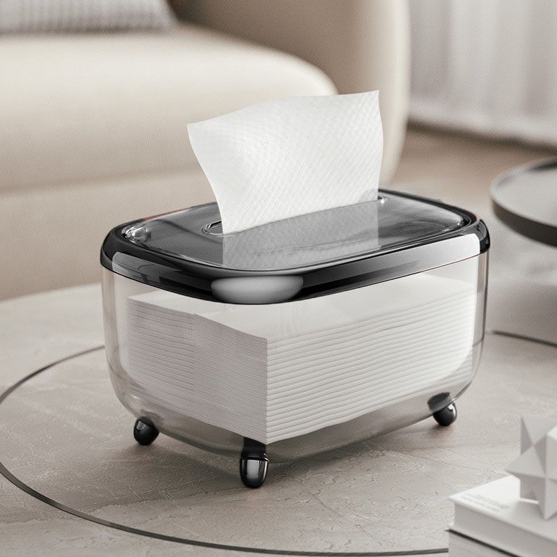 Tissue Box Transparent Napkin Box Simple Creative Storage Box Fixed Lid Paper Organizer Black