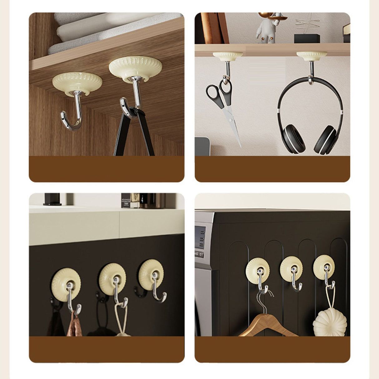 4pcs Adhesive Hooks Hole Free Round Hooks Bathroom Coat Heavy Duty Adhesive Hangers White