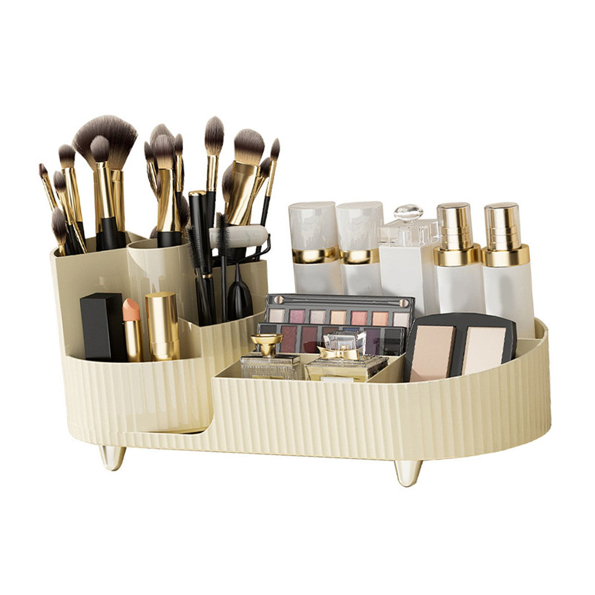 Makeup Storage Organizer Large Capacity Perforation Free Rotatable Partition Cosmetic Storage Box White