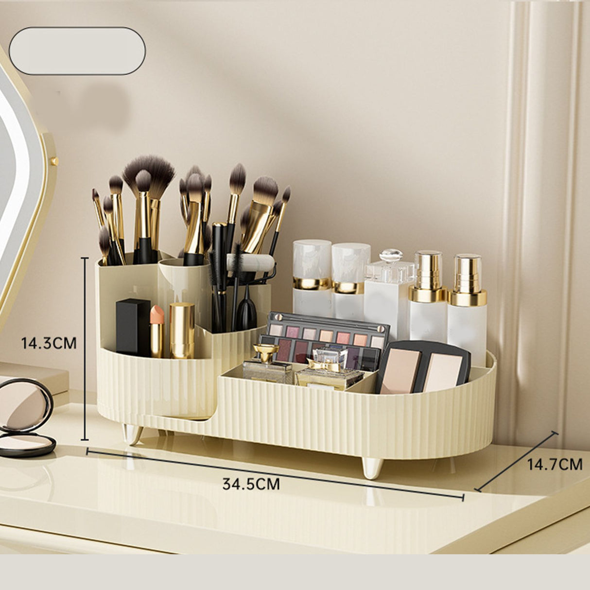 Makeup Storage Organizer Large Capacity Perforation Free Rotatable Partition Cosmetic Storage Box White