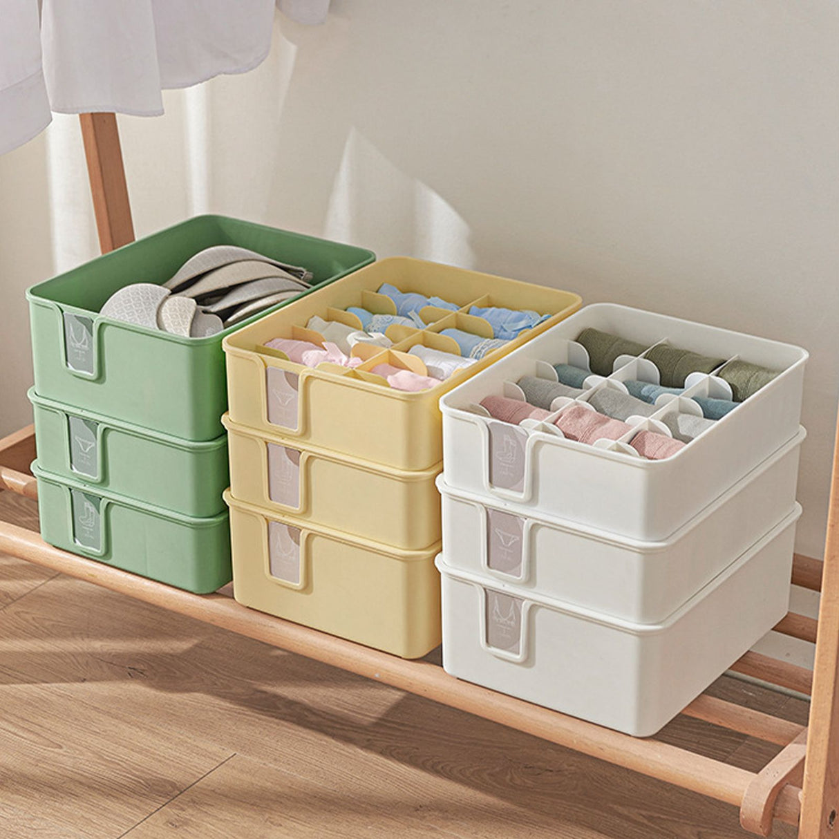 Sock Underwear Organizer Divider Plastic 15 Cell Closet Drawer Storage Box for Panty Ornament Ties Yellow