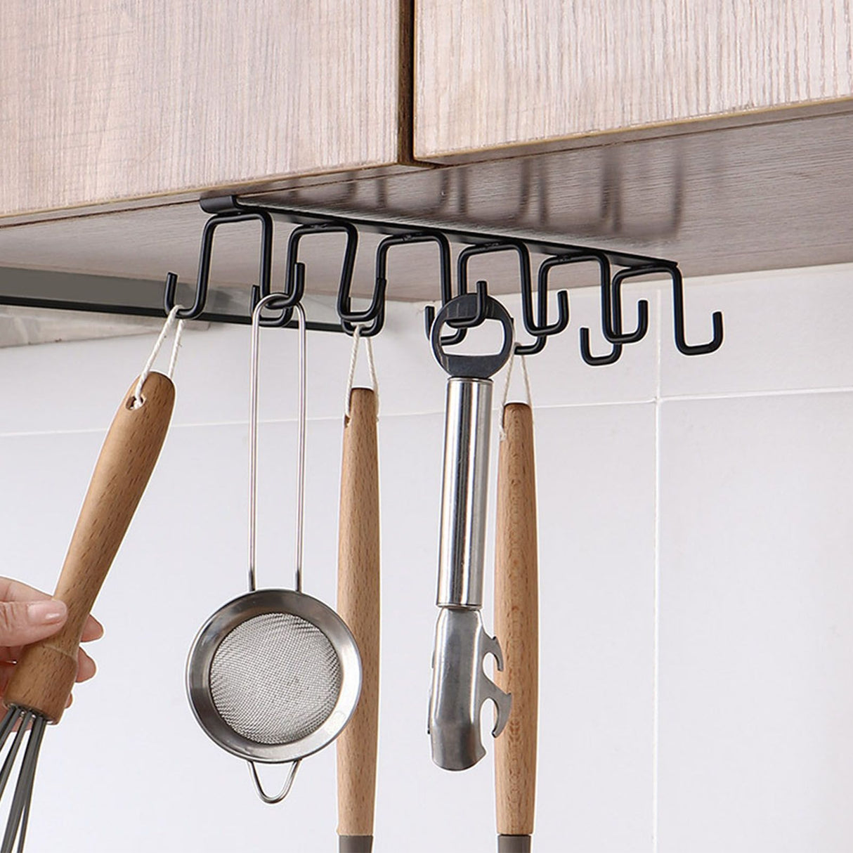 Kitchen Utensil Holder Hanger Iron Double Row Hook Spoon Shovel Shelving for Restaurant Black