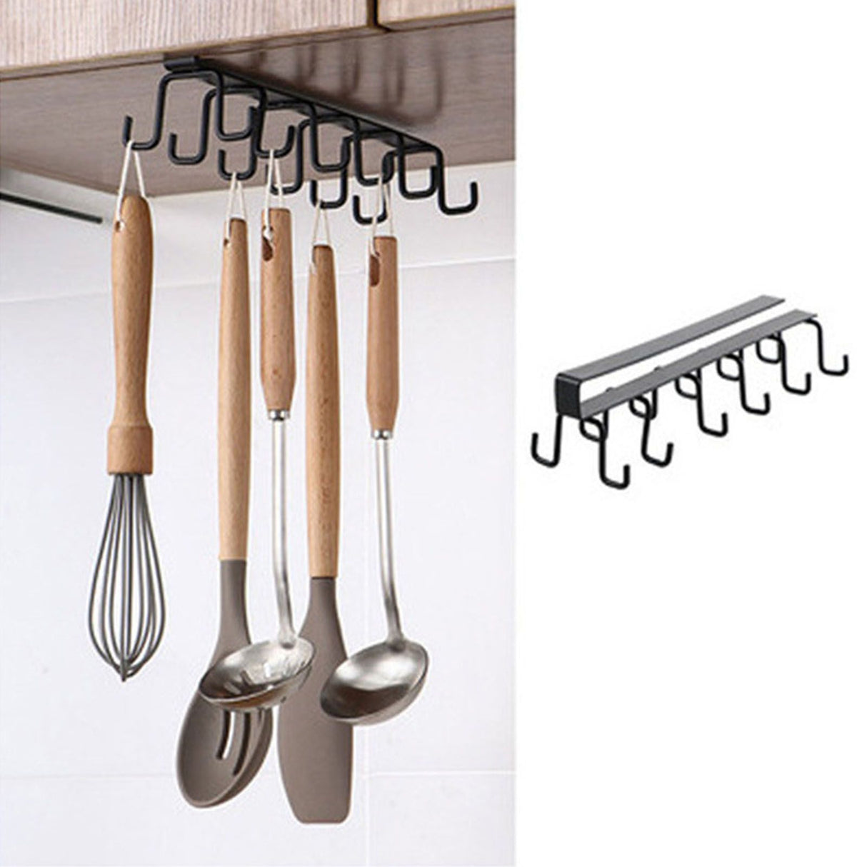 Kitchen Utensil Holder Hanger Iron Double Row Hook Spoon Shovel Shelving for Restaurant Black