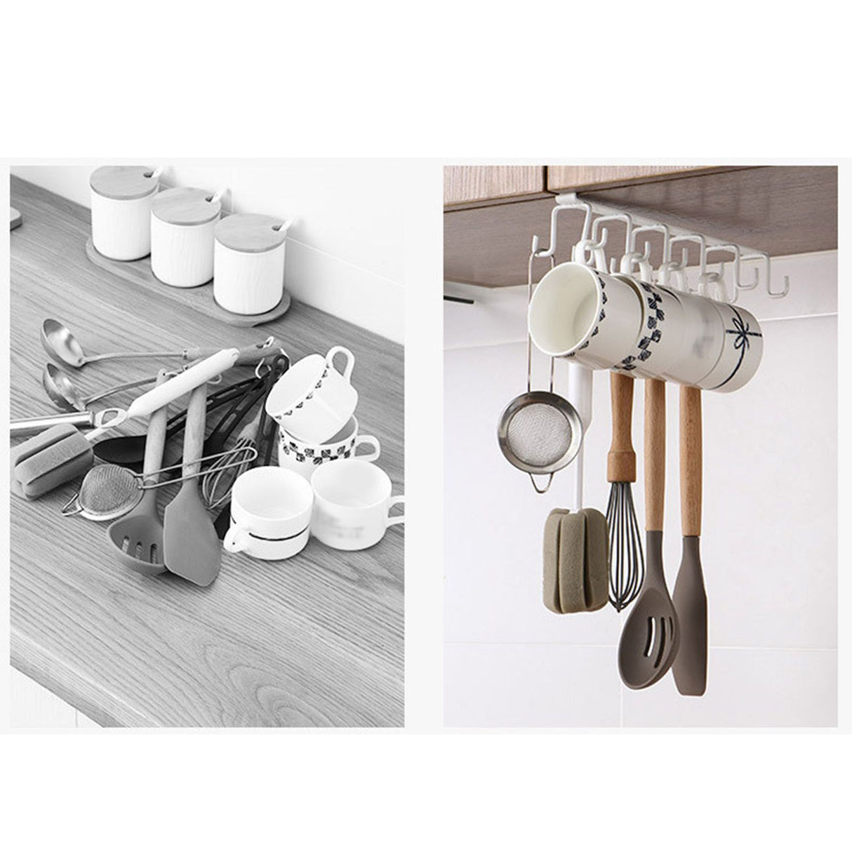 Kitchen Utensil Holder Hanger Iron Double Row Hook Spoon Shovel Shelving for Restaurant White