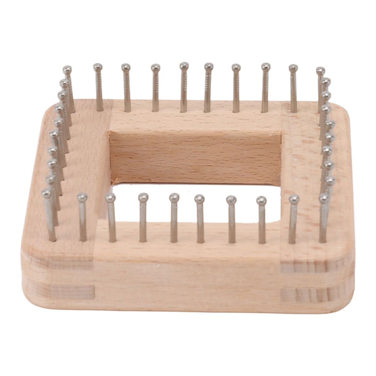 Mini Square Knitting Tool with Hooks Wooden Crochet Board for Weaving Mat Hairband Blanket Sock 10x10cm