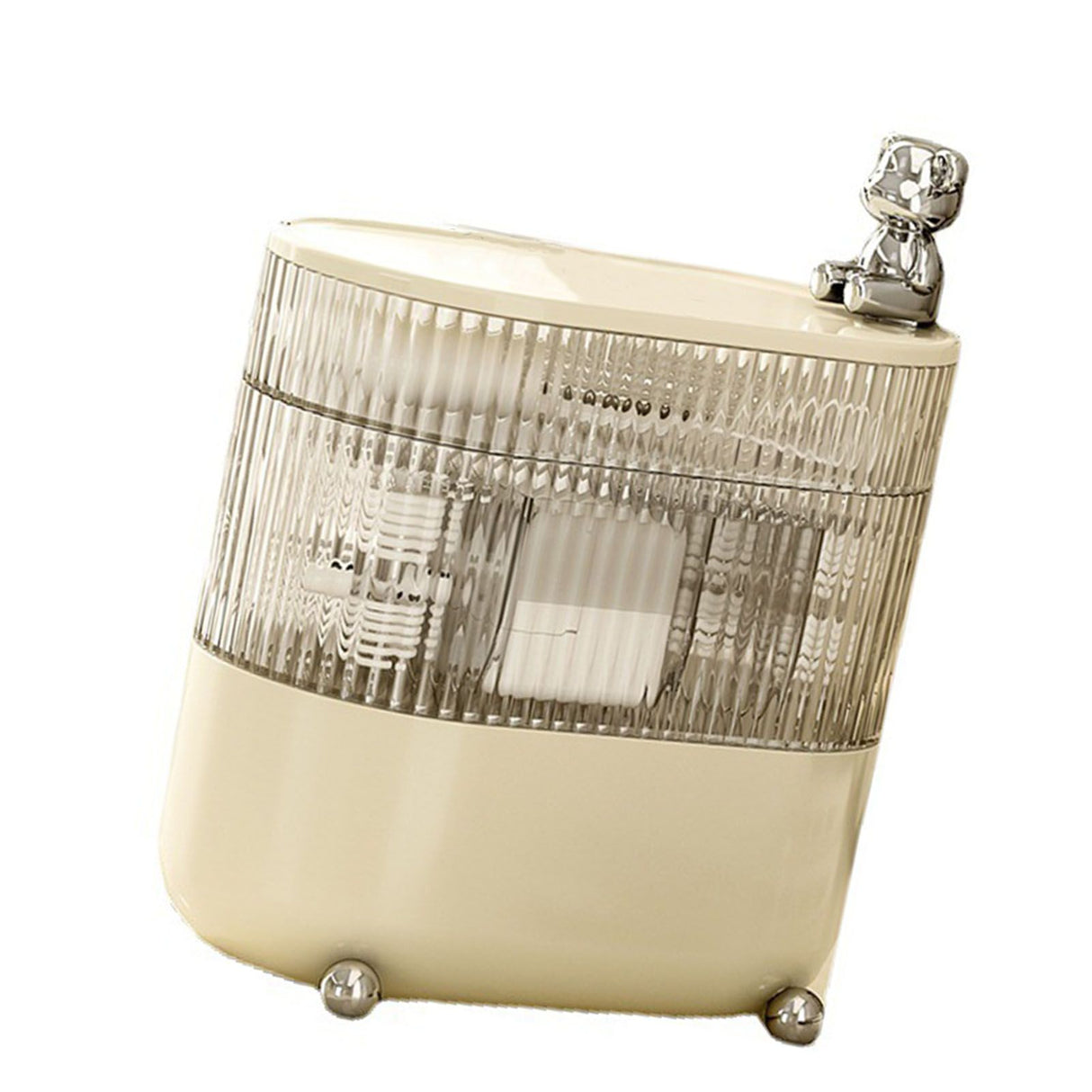Desktop Storage Box 3 Tier Rotating Divided Organizer for Jewelry Data Cable Cosmetic Cream White