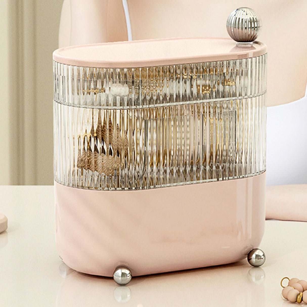 Desktop Storage Box 3 Tier Rotating Divided Organizer for Jewelry Data Cable Cosmetic Cream Pink