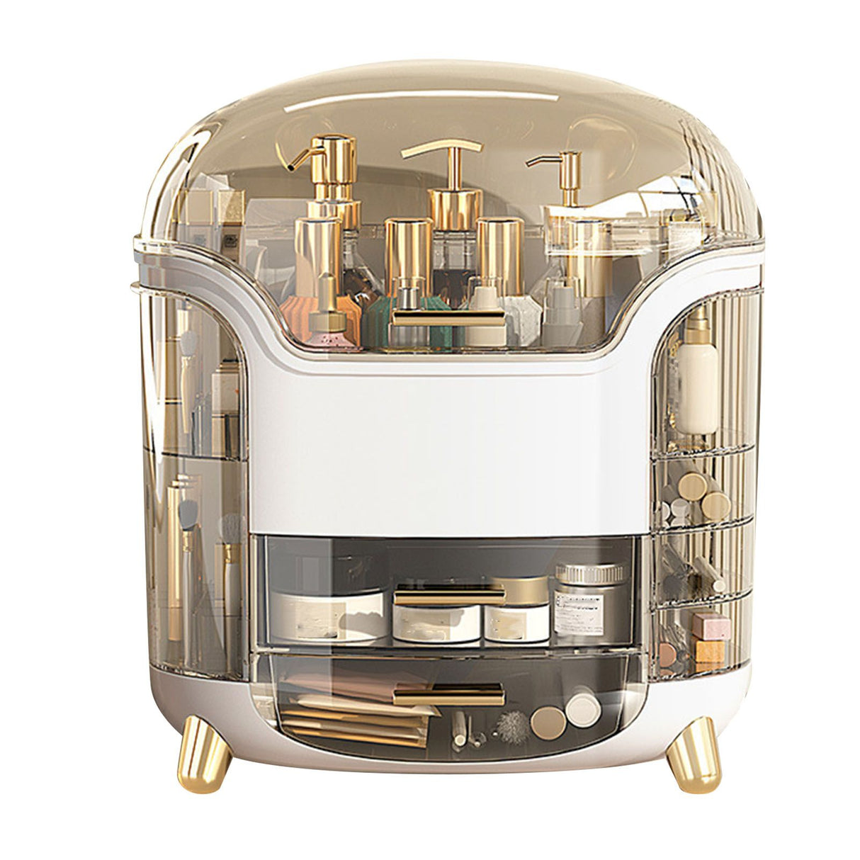 Cosmetic Box Large Capacity Compartment Storage Rotatable Waterproof Transparent Vertical Makeup Organizer White