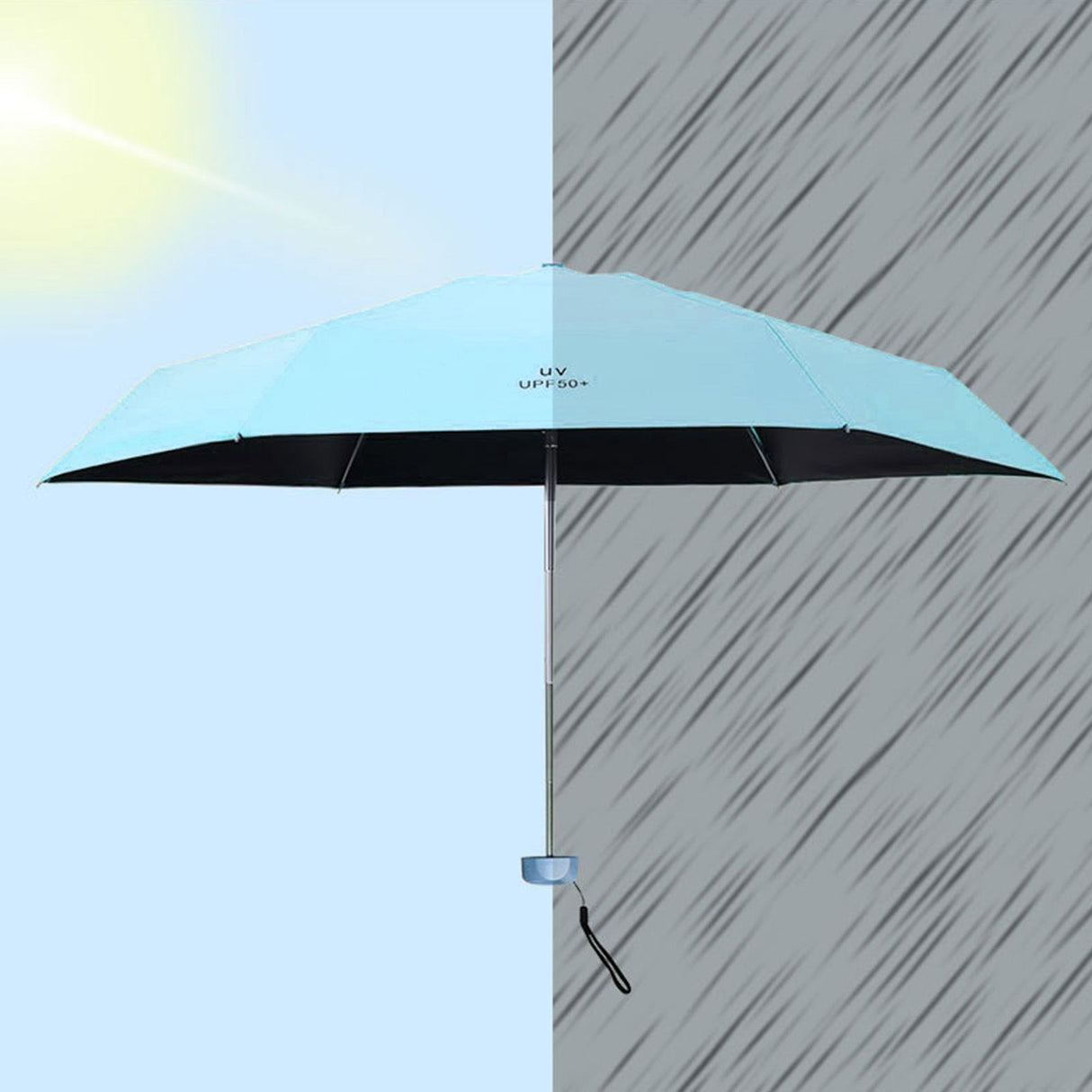 Sun Umbrella Super Light Mini Foldable UV Protection Wind Proof Portable Dual Use Umbrella Sky Blue