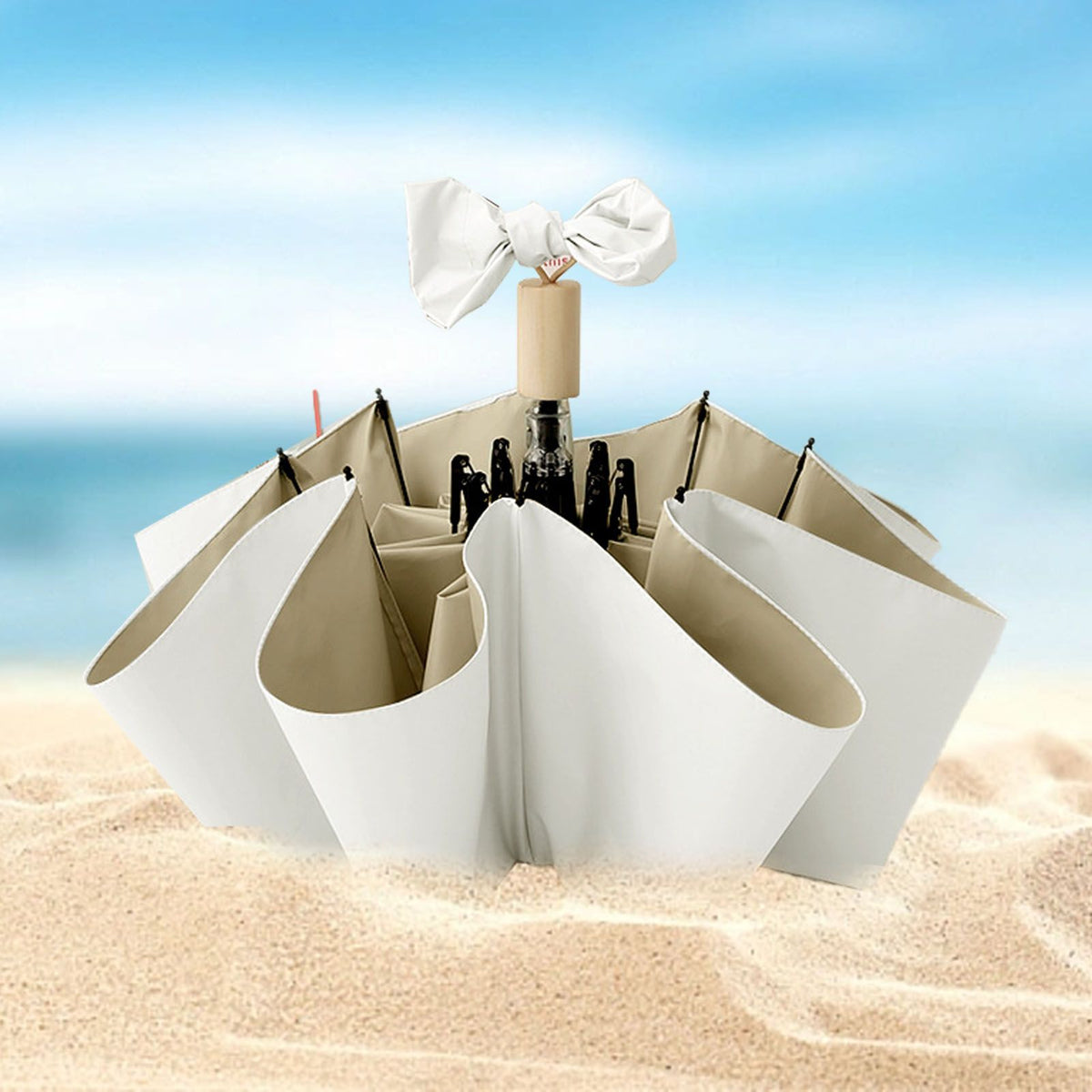 Travel Umbrella Ice Cream Color Sun Rain Proof UV Protection Foldable Portable Umbrella for Men Women White Brown