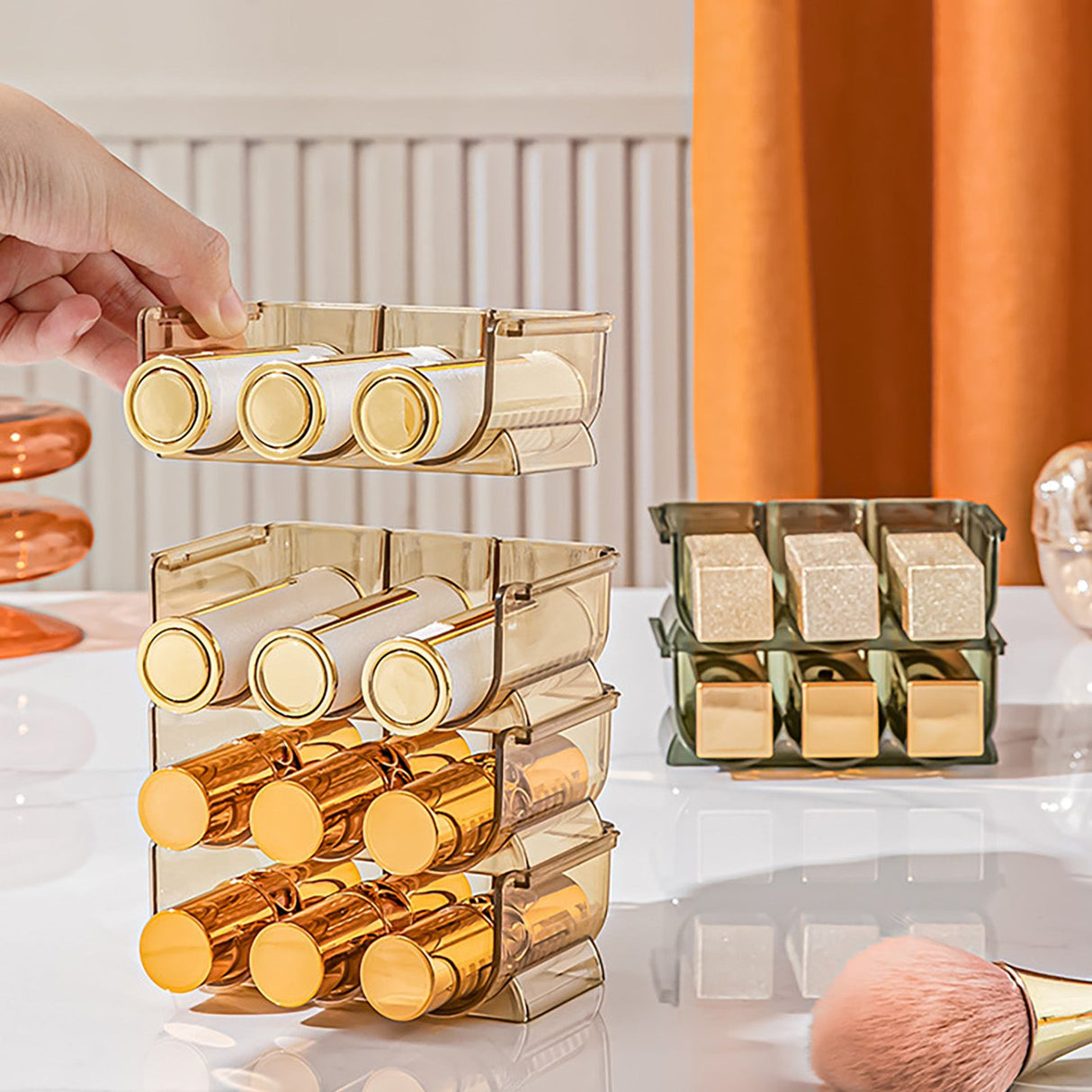 3pcs Lipstick Holder Transparent Storage Overlay Clear Lipstick Display Holder for Lip Gloss Transparent Orange