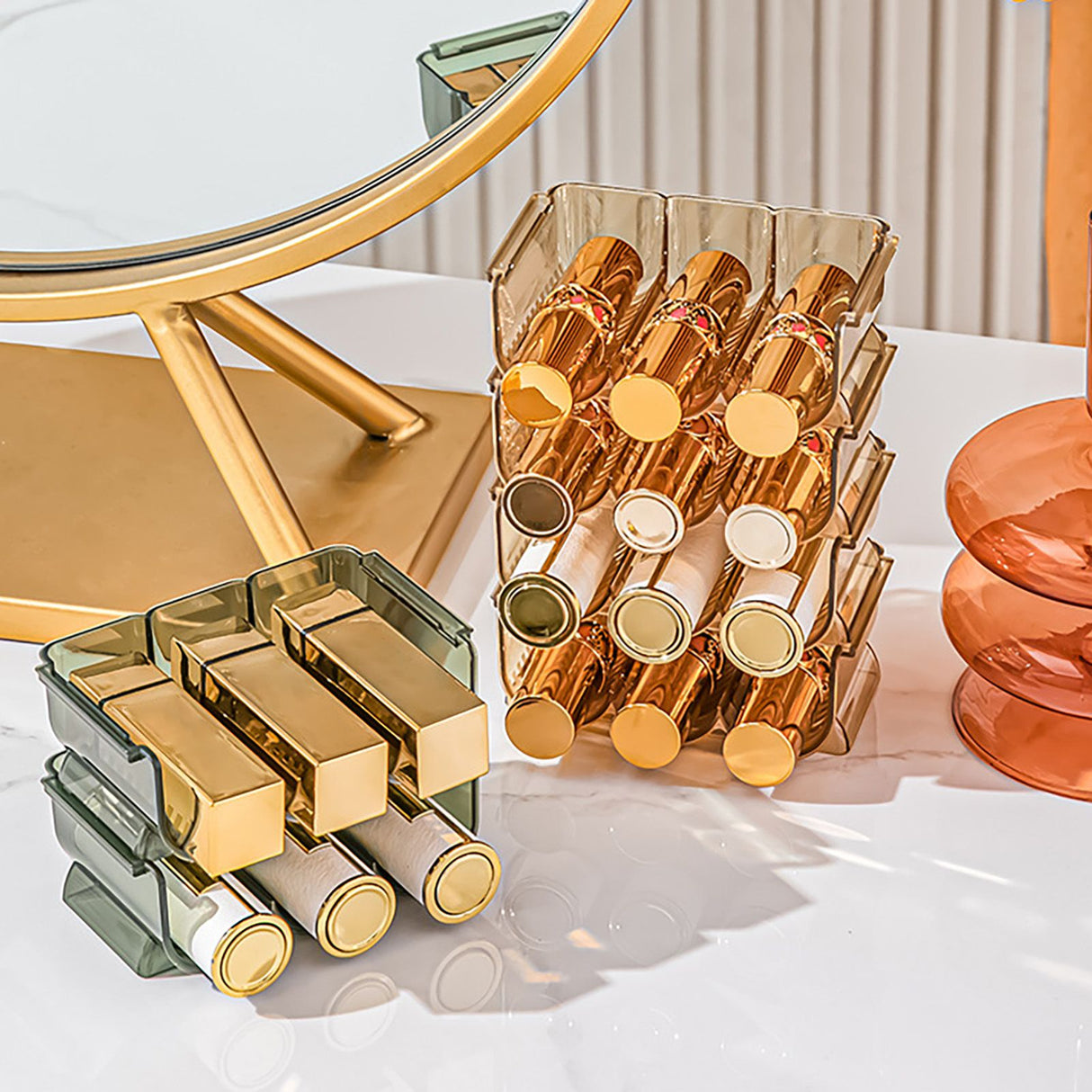 3pcs Lipstick Holder Transparent Storage Overlay Clear Lipstick Display Holder for Lip Gloss Transparent Orange