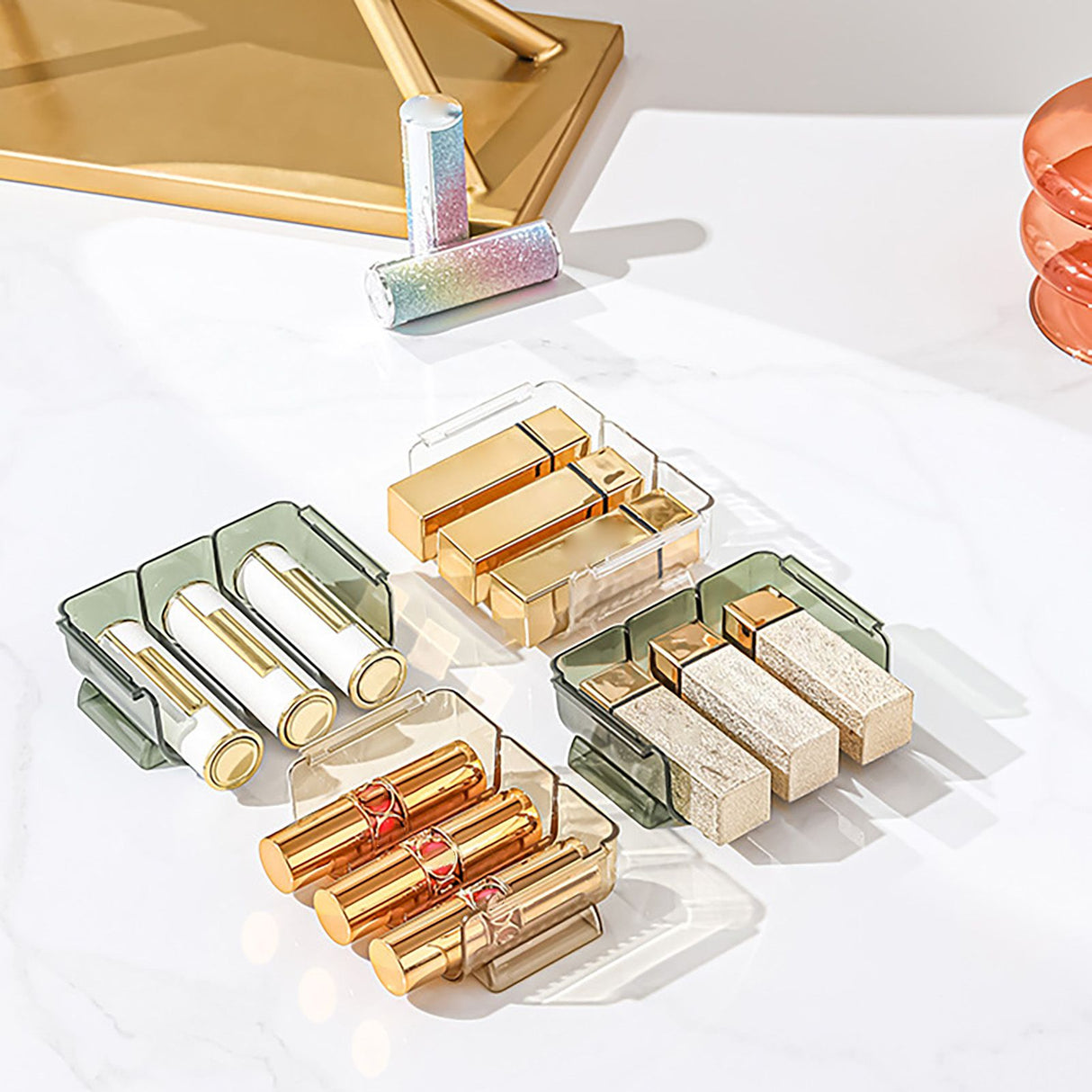 3pcs Lipstick Holder Transparent Storage Overlay Clear Lipstick Display Holder for Lip Gloss Transparent Green