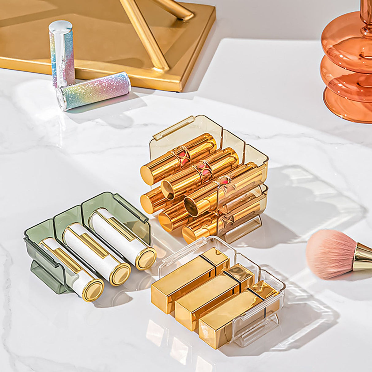 3pcs Lipstick Holder Transparent Storage Overlay Clear Lipstick Display Holder for Lip Gloss Transparent Green