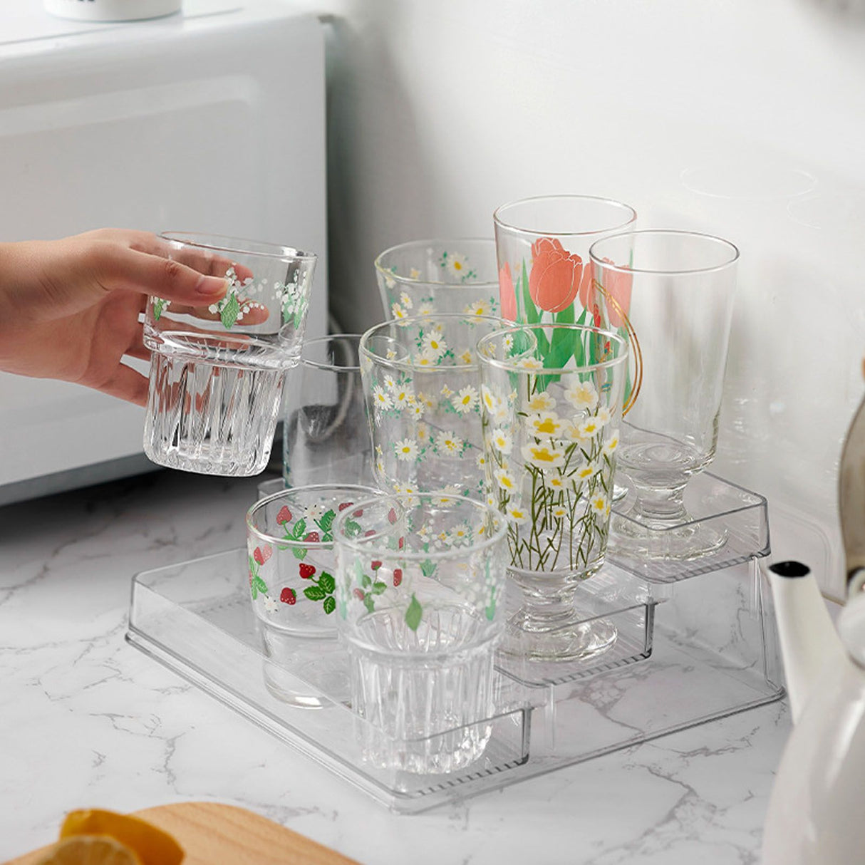 Clear Acrylic Display Riser Shelf 3 Tier Riser Display Stand Kitchen Bathroom Storage Rack