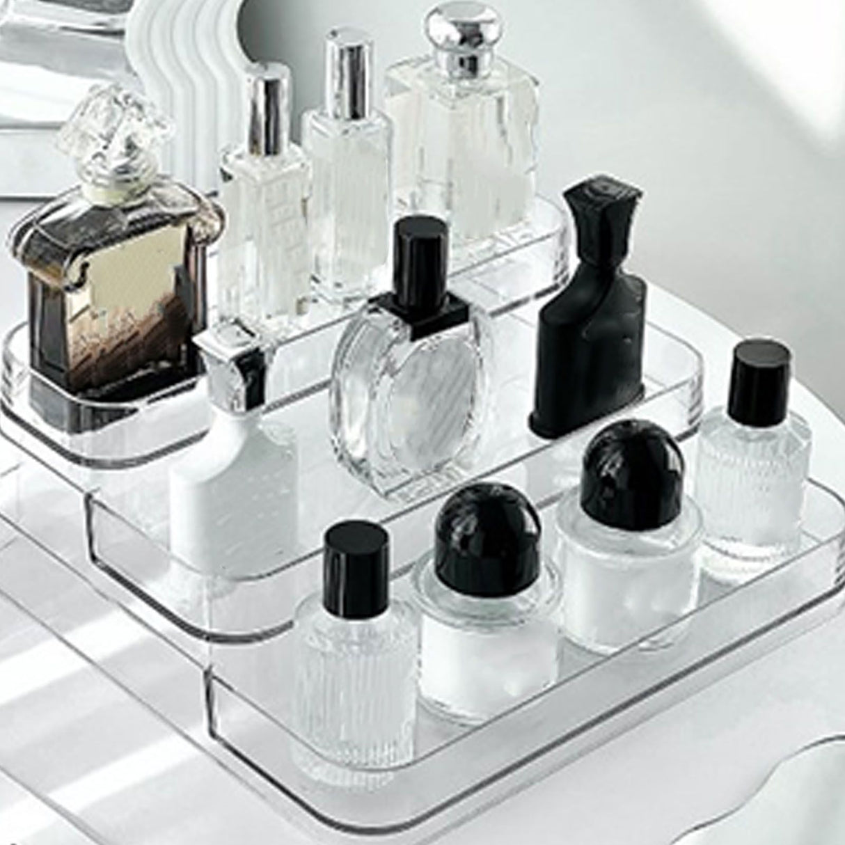 Clear Acrylic Display Riser Shelf 3 Tier Riser Display Stand Kitchen Bathroom Storage Rack
