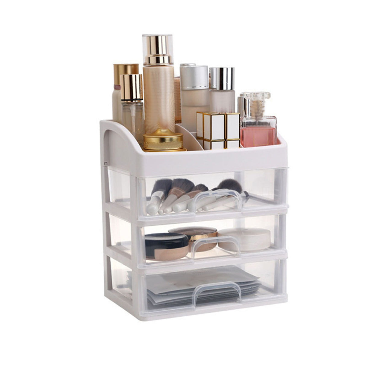 Desktop Organizer 3 Drawer Clear Plastic Desk Storage for Office Stationary Makeup Organizer Bathroom White
