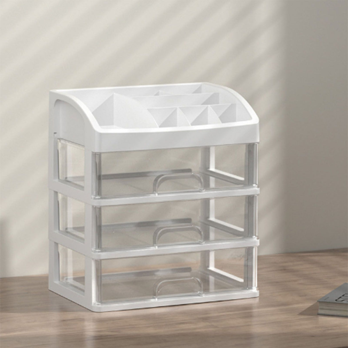Desktop Organizer 3 Drawer Clear Plastic Desk Storage for Office Stationary Makeup Organizer Bathroom White