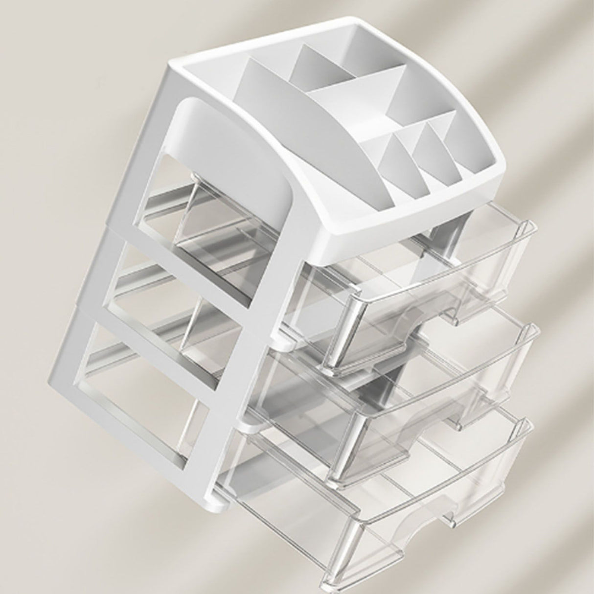 Desktop Organizer 3 Drawer Clear Plastic Desk Storage for Office Stationary Makeup Organizer Bathroom White