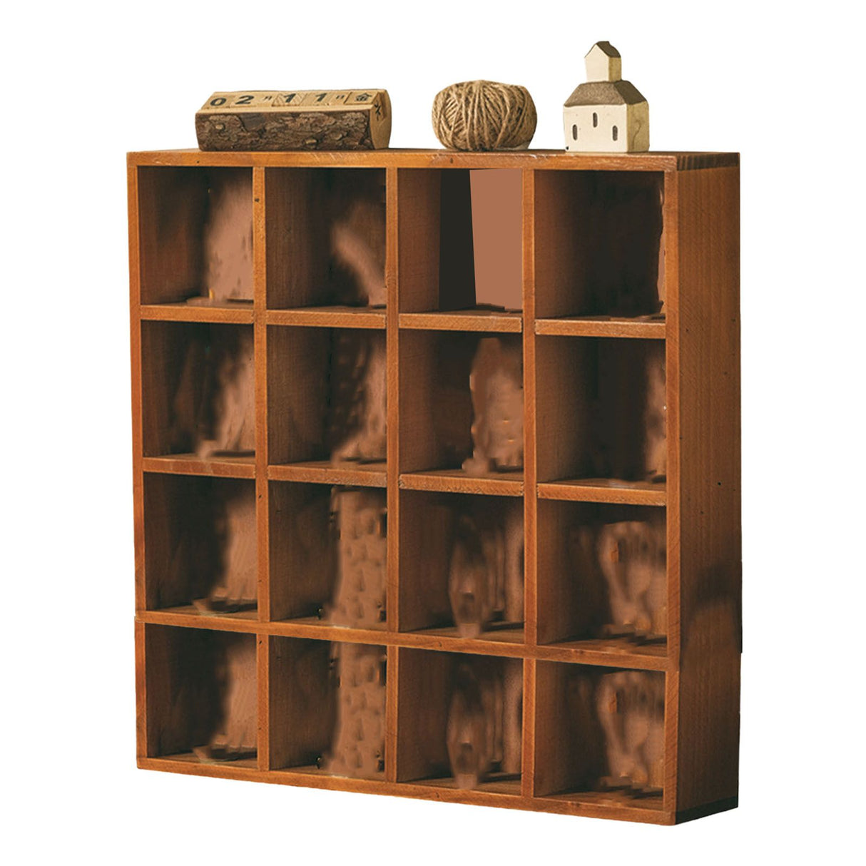 Wall Mounted Figures Display Shelves Rack Retro Wooden Figures Display Case for Home Bedroom 16 Grids