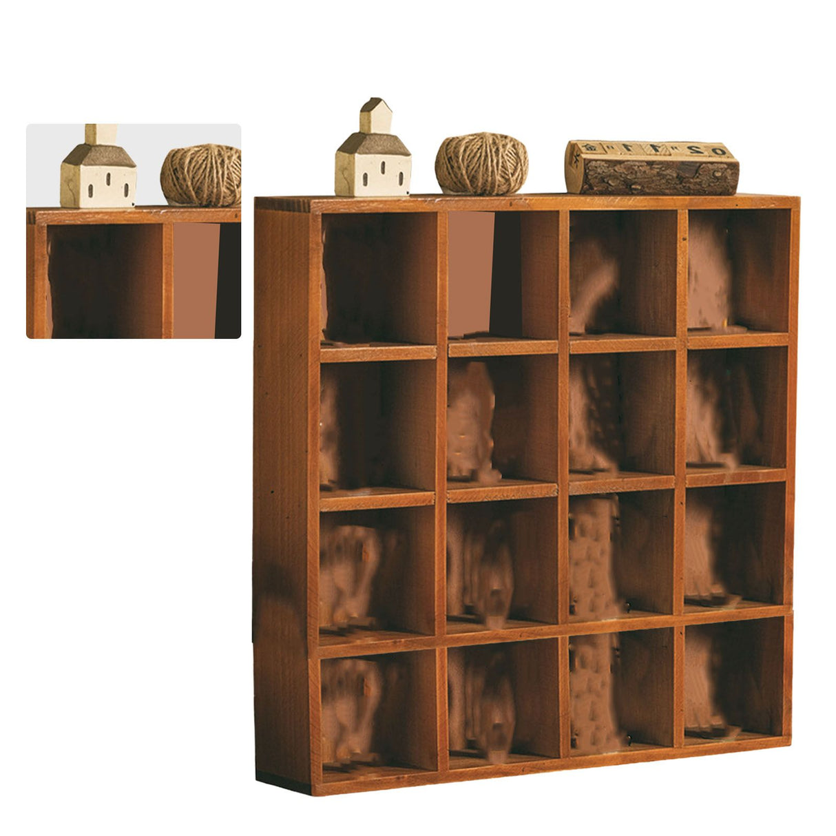 Wall Mounted Figures Display Shelves Rack Retro Wooden Figures Display Case for Home Bedroom 16 Grids