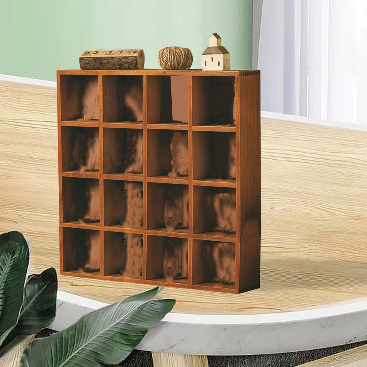 Wall Mounted Figures Display Shelves Rack Retro Wooden Figures Display Case for Home Bedroom 16 Grids